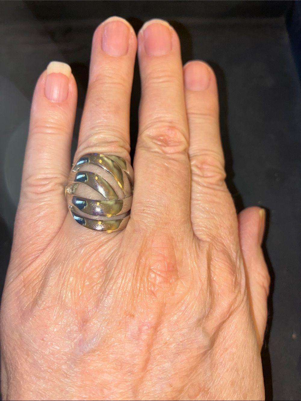 Women's Silver-Tone Dome Statement Stretch Ring - Silver